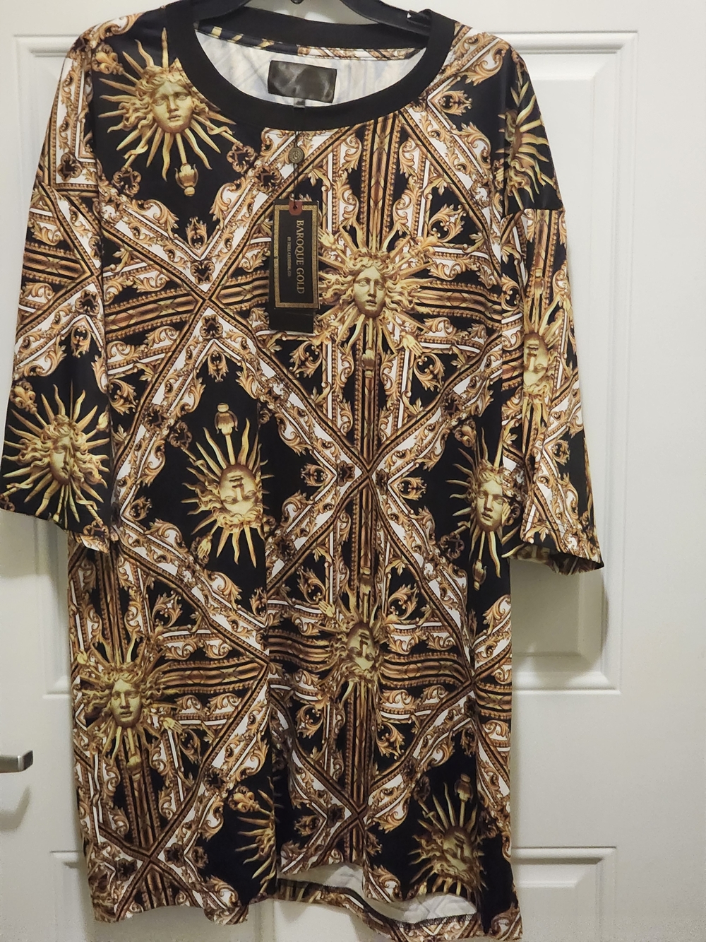 Black & Gold Baroque Sun-Print Short Sleeve Shirt